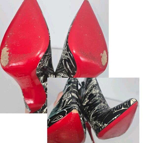 Christian Louboutin So Kate 100 Graffiti Patented Ankle Bootie Black White 35.5 - Picture 13 of 15